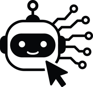 Robot helper AI chatbot interface computer bot interaction cursor cute friendly face.