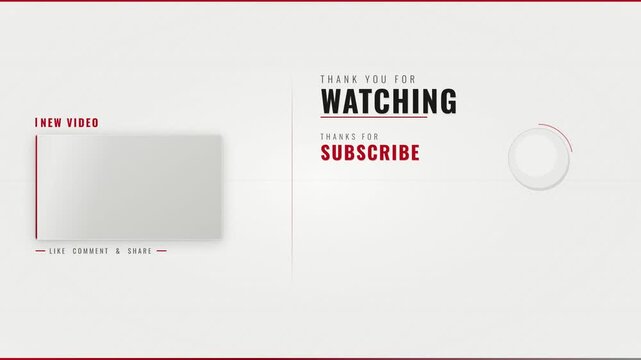 Minimalist YouTube end screen template featuring thank you for watching text and video placeholder for content creators.