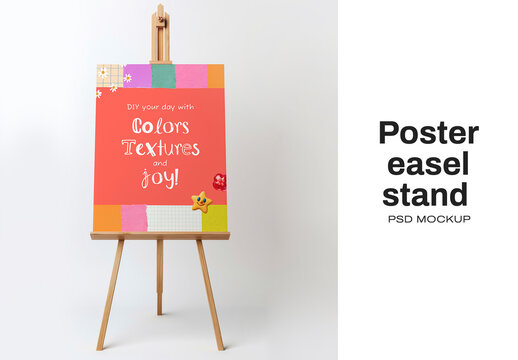 Colorful Poster Easel Mockup PSD