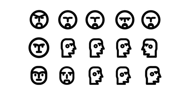 Icons set of minimalist human faces and profile silhouettes