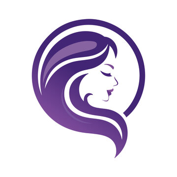 Logotipo de sal&oacute;n de belleza. Dibujo minimalista de la cara de una mujer de perfil, con los ojos cerrados, con peinado con ondas en un marco circular