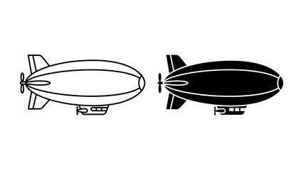 Airship Outline and Silhouette: A clear and simple illustration showcasing an airship in both outline and silhouette form, representing flight and adventure. © Murshida