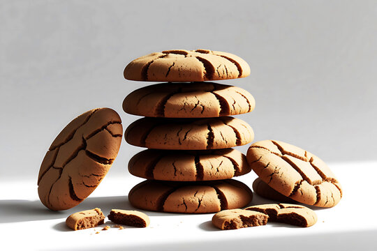 Delicious chocolate chip cookies with a bite taken out on a white background.