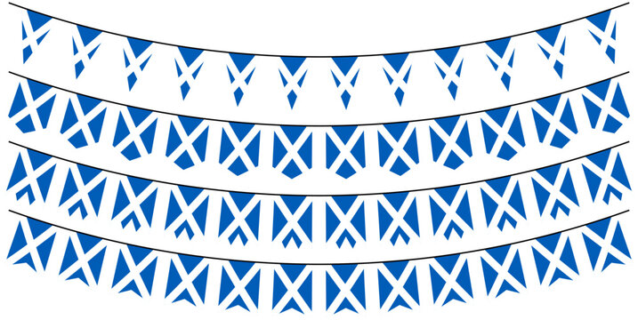 set collections Scotland flag bunting garlands. Scotland flag festive pennants. Scotland flag decorating celebration design vector illustration