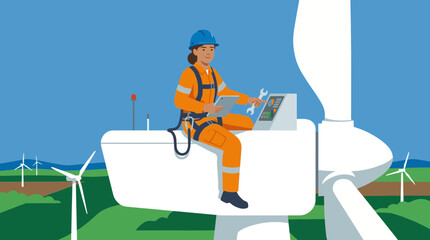 Confident Young Woman Wind Turbine Technician Mastering Turbine Techniques © Bima