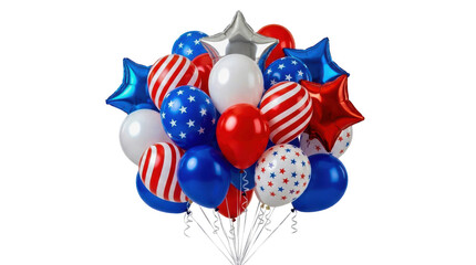 Red white and blue festive balloons for independence day celebration isolated on transparent background © Designer