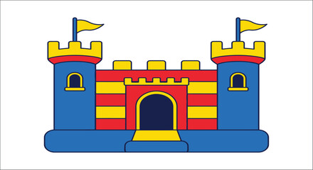Cartoon castle illustration with red and yellow details on a white background fortress citadel turret © vector desgins 