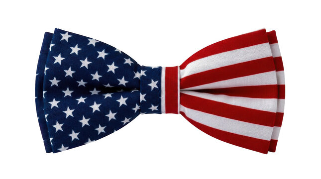 American flag pattern bow tie for patriotic holidays and celebrations isolated on transparent background