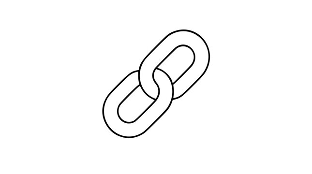 Clean chain link vector icon illustration with bold black outline, interlocking links, minimalist hand-drawn style, scalable SVG look for connection, hyperlink, security, teamwork, and web design