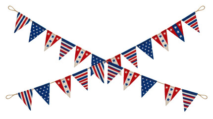 Obraz premium Red white and blue triangle bunting flags for patriotic celebration isolated on transparent background