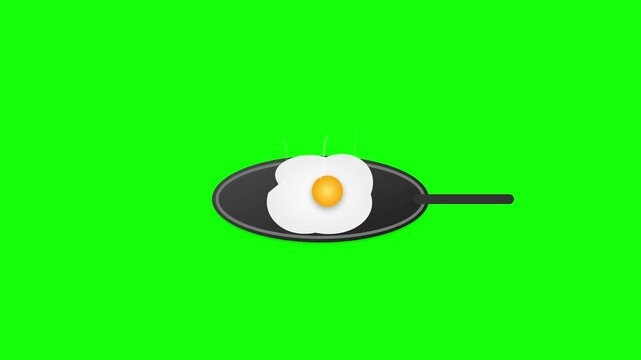 Fried egg cooking in a black frying pan animation clip for breakfast and kitchen food videos