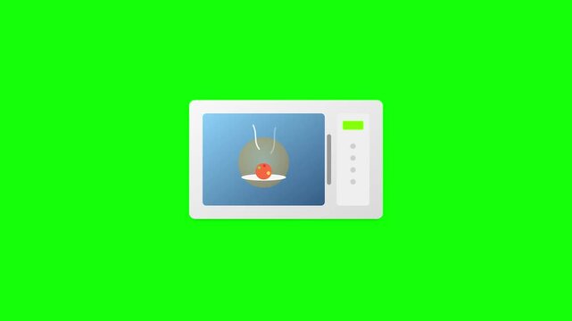 Microwave oven heating food with rising steam in this simple animated motion graphic loop video clip
