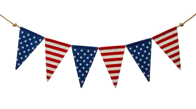 American flag bunting banner for patriotic celebration and party decor isolated on transparent background