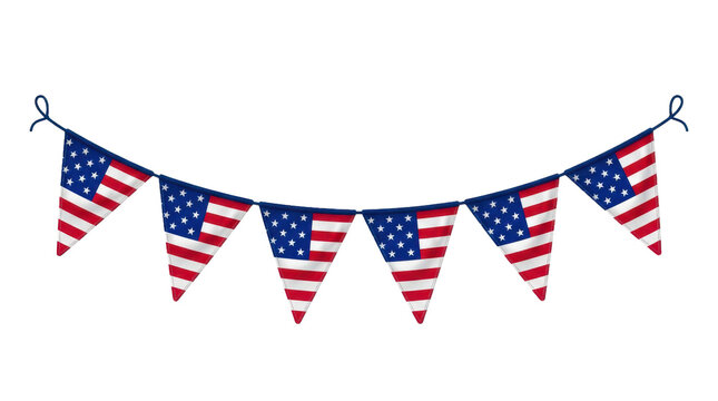 American flag bunting banner for independence day celebration isolated on transparent background