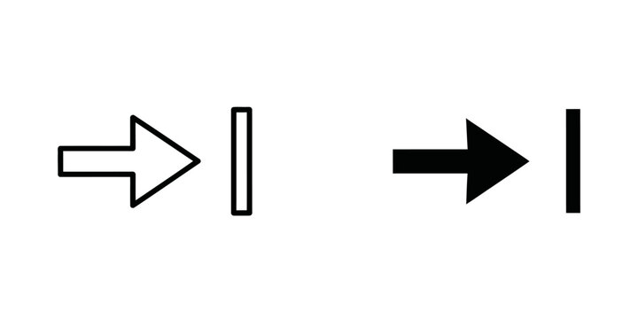 Black and outline arrow icons pointing to vertical bar sign set for user interface web navigation and graphic design