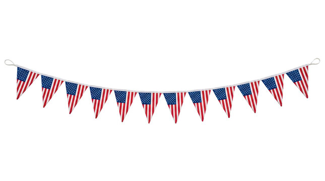 American flag bunting banner for independence day celebration isolated on transparent background