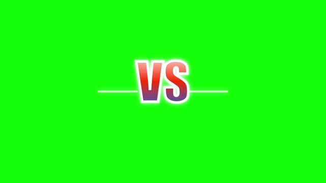 Versus text animation with glowing neon letters against a vibrant solid green screen video footage background