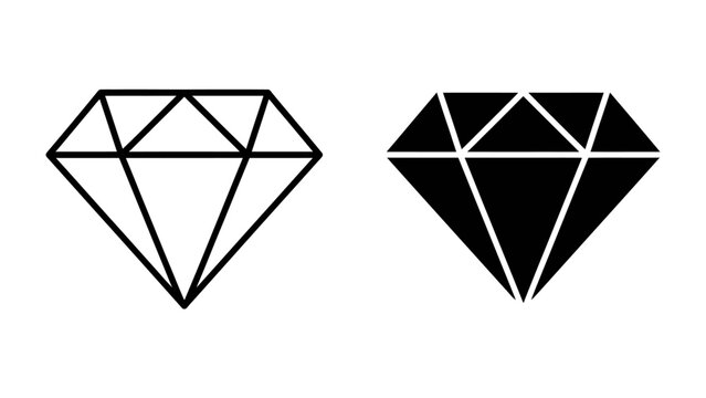 Diamond Icon Duo: A pair of diamond icons, one outlined and the other filled in black, represent clarity, value, and sophistication.