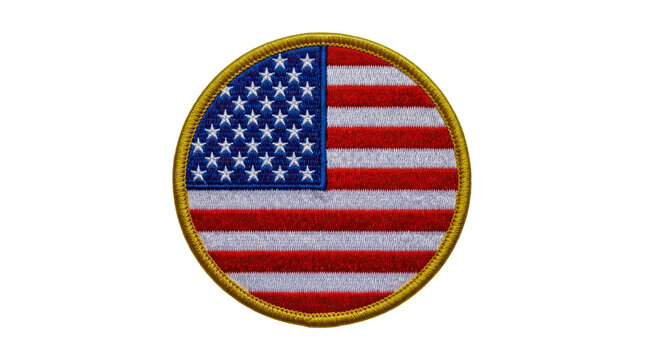Round usa flag badge with gold glitter border isolated on transparent background