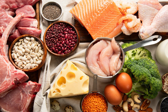 Food products rich in protein. High-protein diet.
