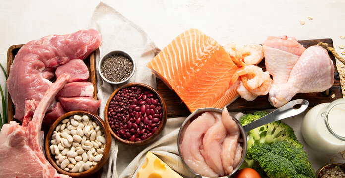 Food products rich in protein. High-protein diet.