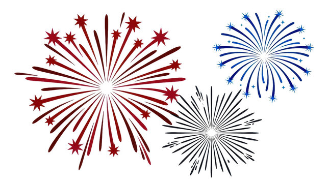 Colorful firework explosions for celebration and festive party events isolated on transparent background