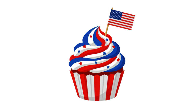 Pixel art cupcake with american flag for independence day celebration isolated on transparent background