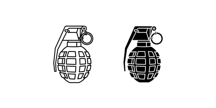 Hand Grenade Icon Set Vector Illustration Black and White Flat Design Military Weapon Symbol for Graphic Projects
