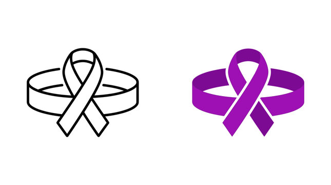 Two purple awareness ribbons with a circular band design in outline and solid styles.