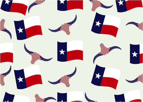 Texas state flag and patriotic longhorn seamless pattern vector