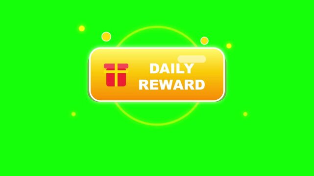 Daily reward button interface animation with glowing golden frame for mobile game motion video footage