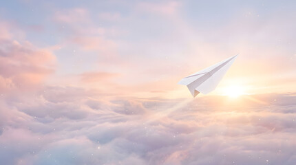 Fototapeta premium 光へ向かう紙飛行機
