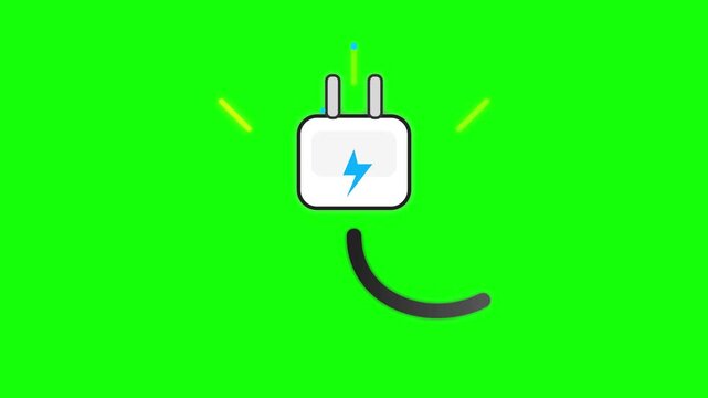 Electric power adapter plug icon with animated lightning bolt symbol for digital motion video footage background
