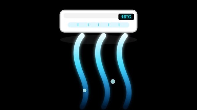 Air conditioner blowing cold wind with flowing blue waves in this minimalist digital animation video clip