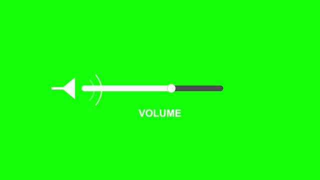 Volume control slider interface moving across a bright green screen digital animation motion video clip