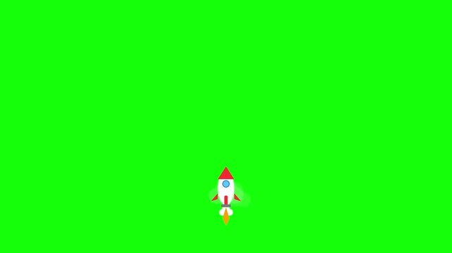 Rocket ship flying upwards in a simple flat design animation for creative science motion projects