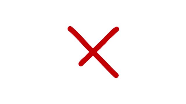 Animated red marker drawing an x symbol on a clean white background in motion video footage