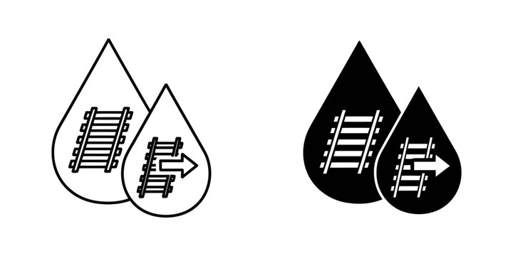 Train Rail Tracks Inside Water Drop Icons Vector Set Logistics Transportation Symbol Outline and Silhouette Style