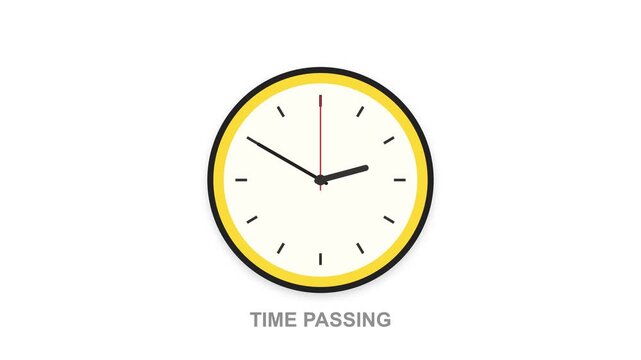 Yellow wall clock with moving hands showing time passing in this digital motion animation video clip