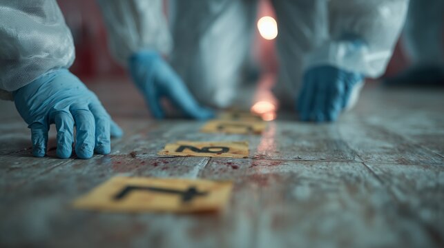 Crime scene investigation. Forensic investigators record evidence at the crime scene, conducting a professional investigation.