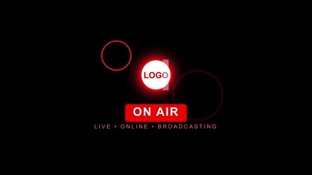 Dynamic glowing logo animation with on air broadcast motion graphics for professional live streaming media projects