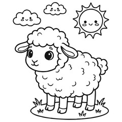 Obraz premium Sheep Coloring Page for Kids, Cute Cartoon Animal Line Art Illustration