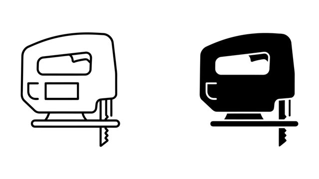 Jigsaw Icon Set: A pair of stylized jigsaw icons, one in outline and one in solid black, showcase the essential tool for precision cutting.