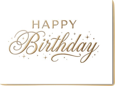 Elegant golden happy birthday text design with cursive calligraphy lettering stars sparkles and minimalist frame border vector