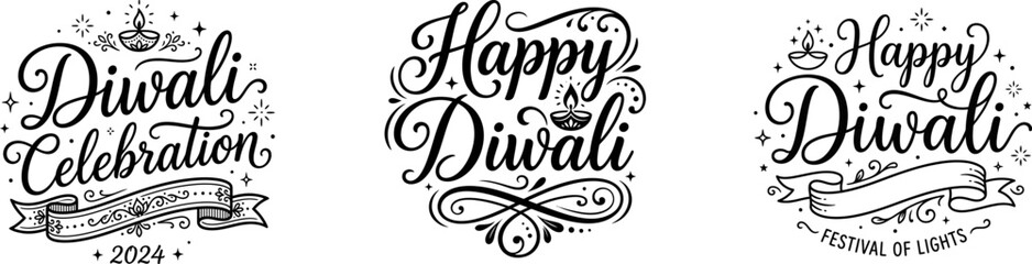 Diwali 2024 typography designs happy diwali celebration festival of lights vector graphics © Parvez
