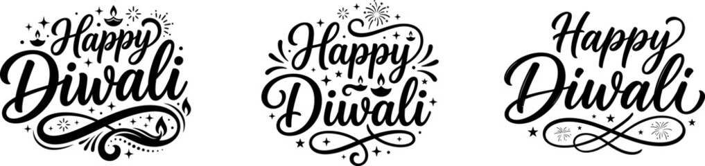 Happy diwali calligraphy designs festive indian deepavali typography for celebrations greetings © Parvez