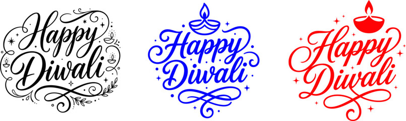 Diwali greeting cards with happy diwali wishes in multiple colors © Parvez