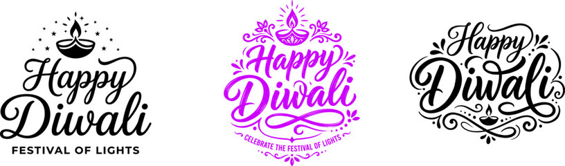 Happy diwali typography designs festival of lights calligraphy for celebrations and greetings © Parvez