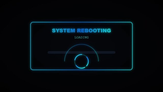 System rebooting digital interface animation showing a glowing blue loading bar in motion video footage