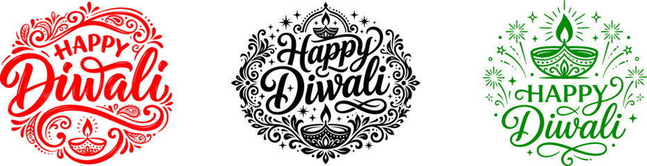 Diwali festival greetings three decorative typography designs for celebrations and festive marketing © Parvez